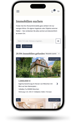 Mein Bendzko Kundenportal auf dem Smartphone Immobiliensuche